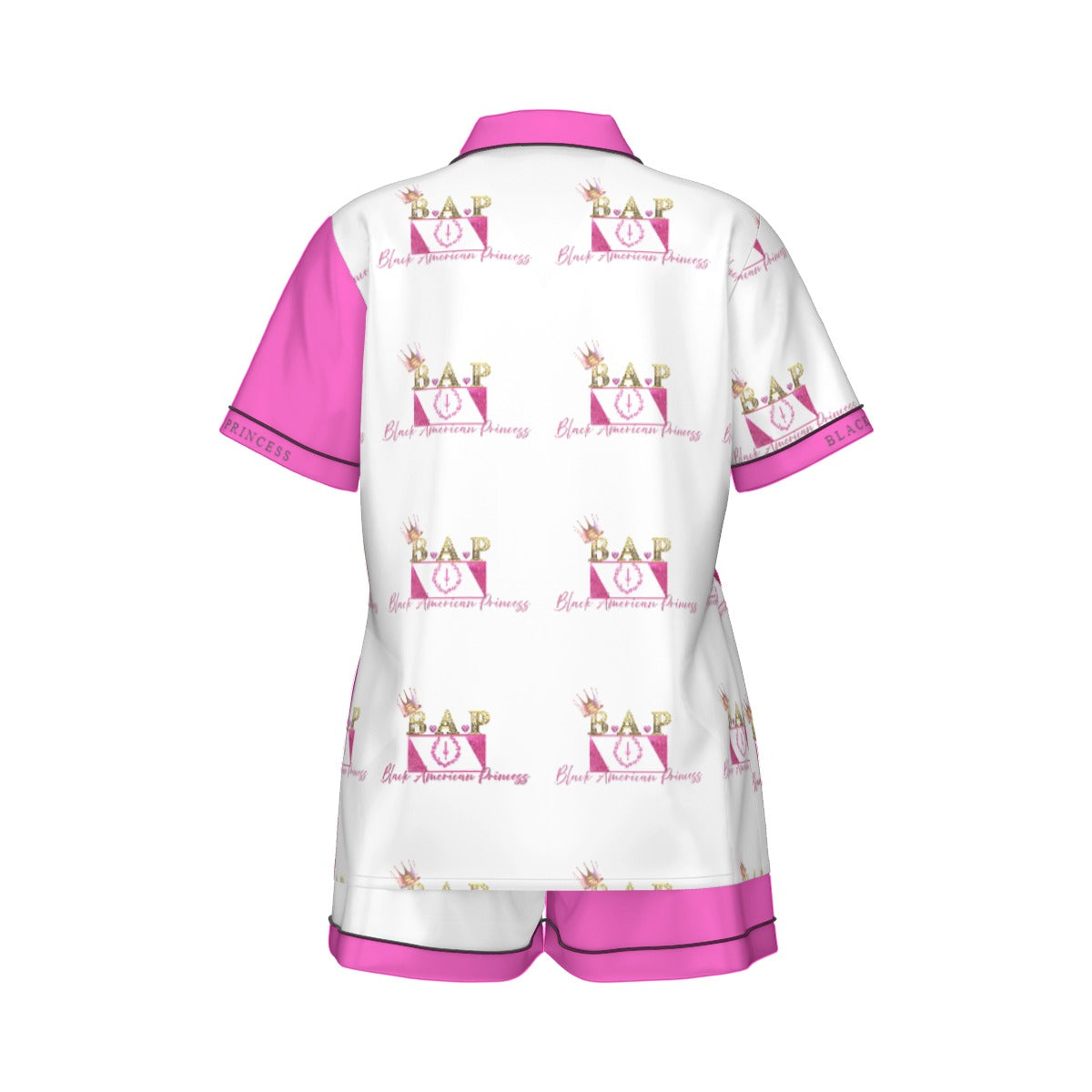 All-Over Print Women's Imitation Silk Pajama Set With Short Sleeve