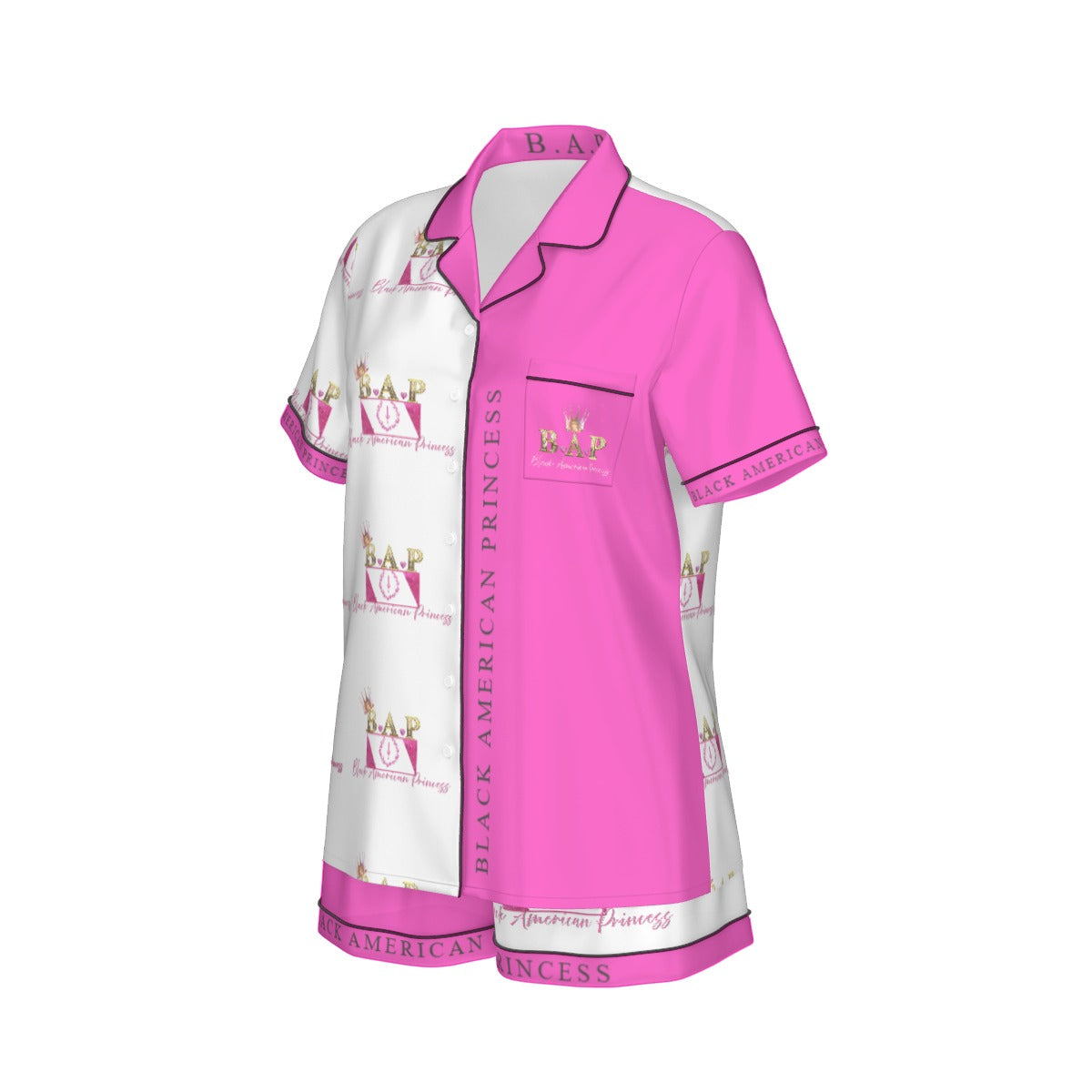 All-Over Print Women's Imitation Silk Pajama Set With Short Sleeve