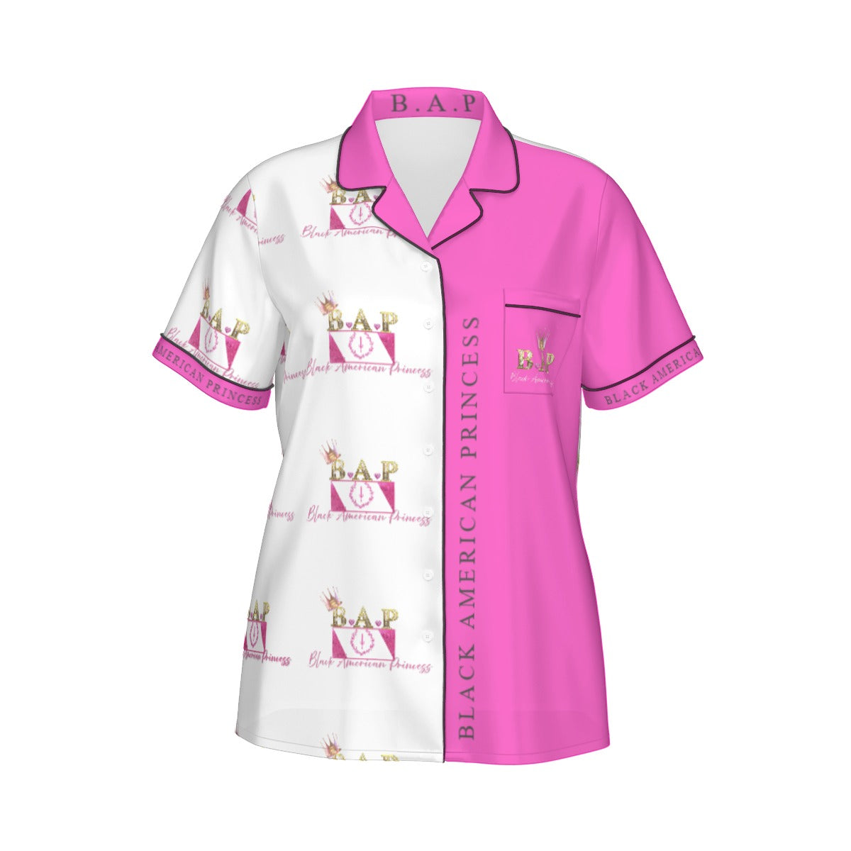 All-Over Print Women's Imitation Silk Pajama Set With Short Sleeve