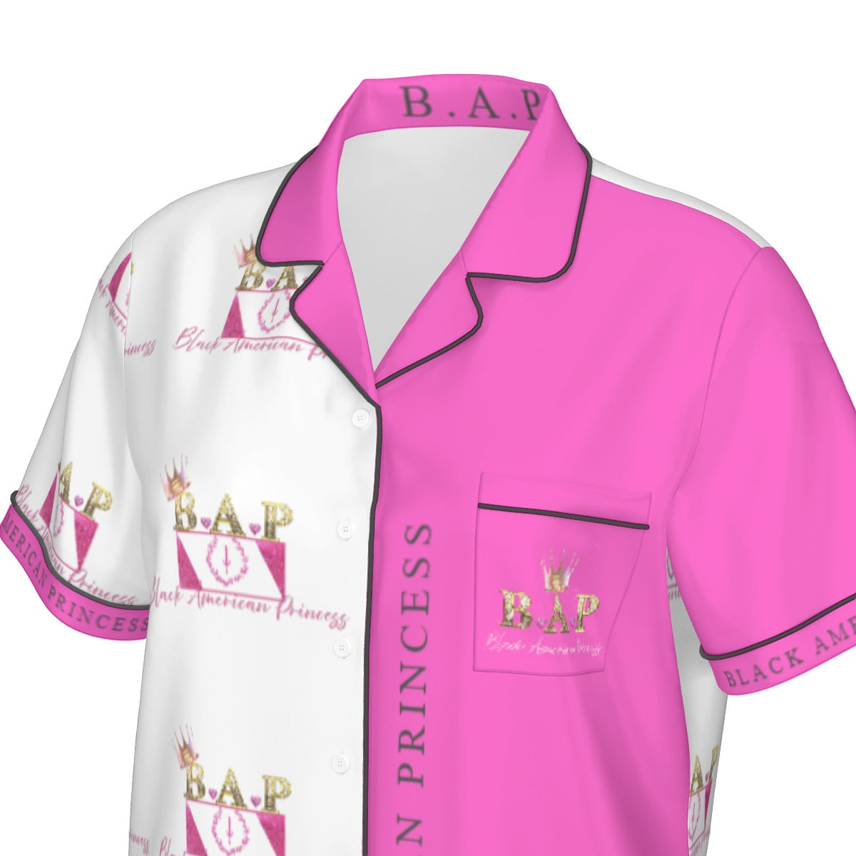 All-Over Print Women's Imitation Silk Pajama Set With Short Sleeve