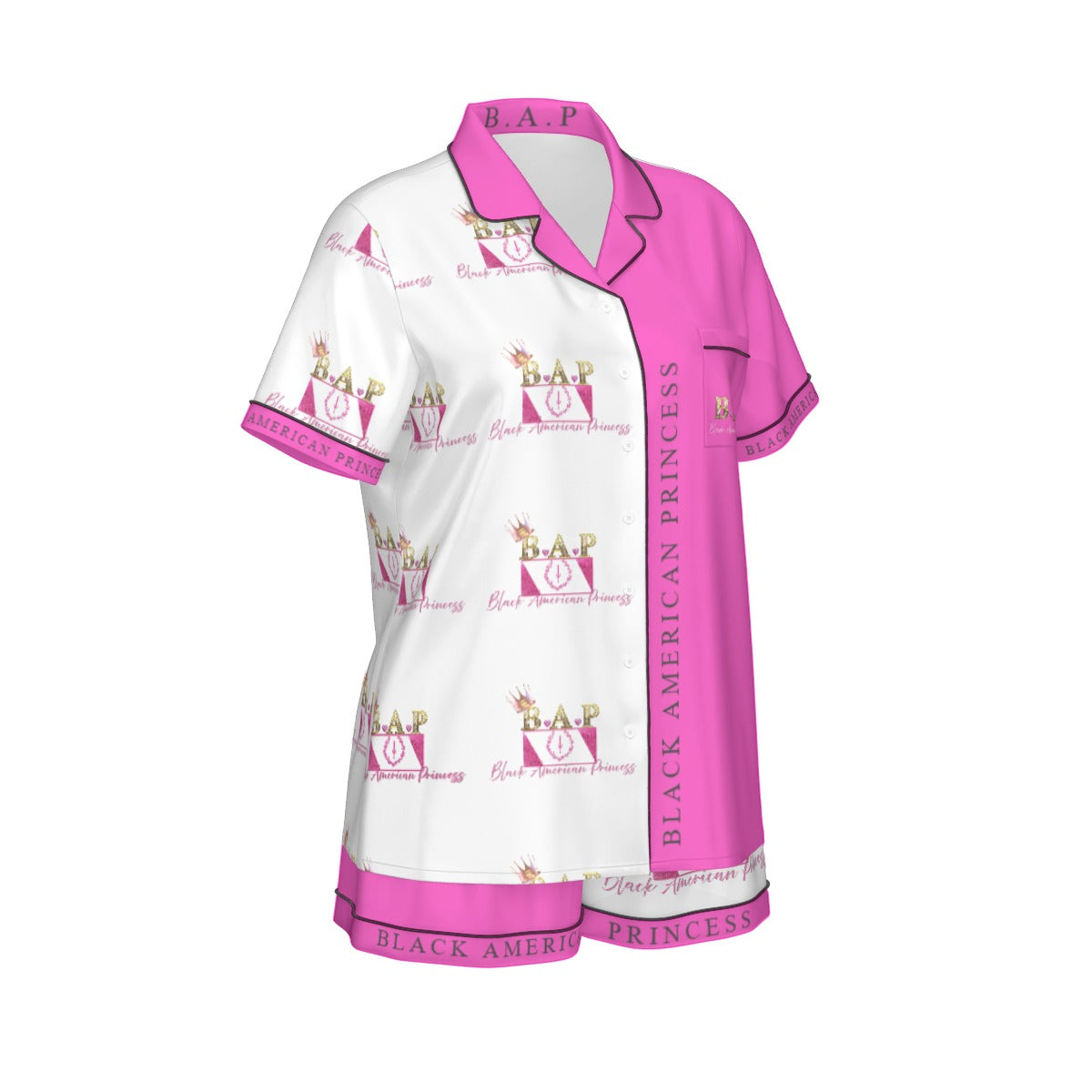 All-Over Print Women's Imitation Silk Pajama Set With Short Sleeve